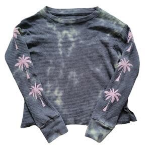 Rowdy Sprout Tie Dye Palm Tree Boxy Thermal Long Sleeve Crop Top Girl Sz 8